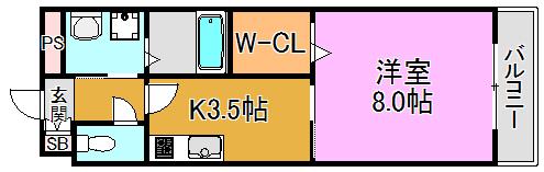 アンプルールフェール(1K/3階)の間取り写真