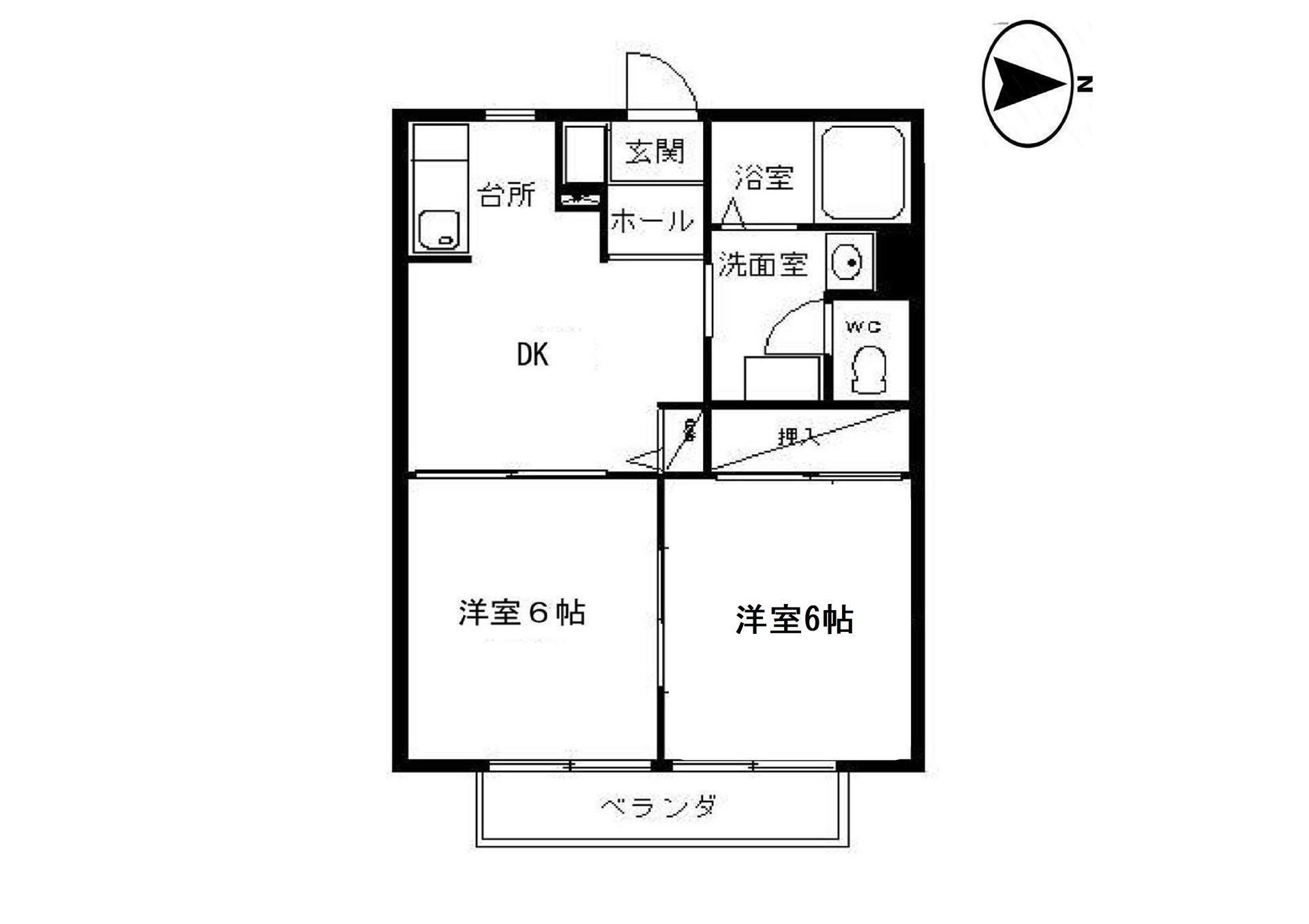プリーシェンス B(2DK/2階)の間取り写真