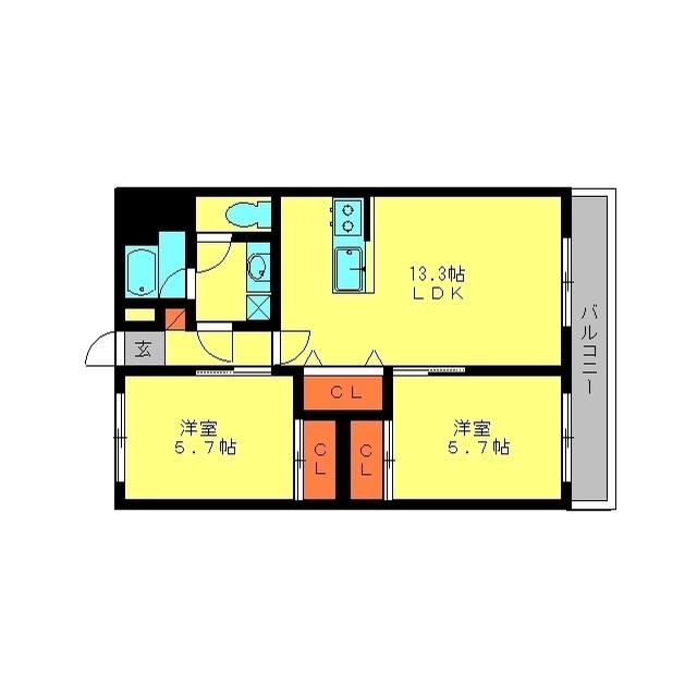 第一清和ビル(2LDK/4階)の間取り写真