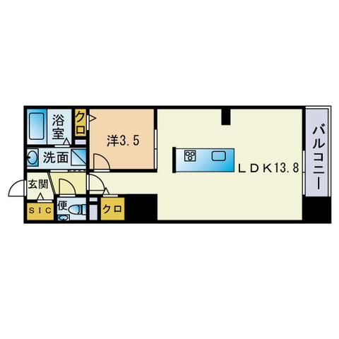 S-FORT警固タワー(1LDK/15階)の間取り写真