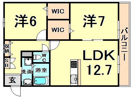 ベルフィールド(2LDK/1階)の間取り写真