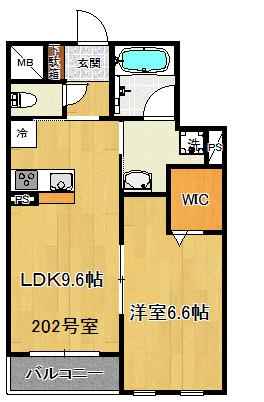 セレーナ宮城野原(1LDK/2階)の間取り写真