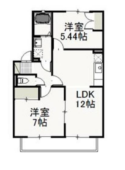 アネーロ花尻 A棟(2LDK/2階)の間取り写真