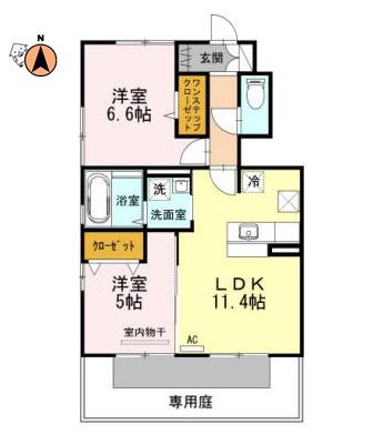 メルベーユMT C棟(2LDK/1階)の間取り写真