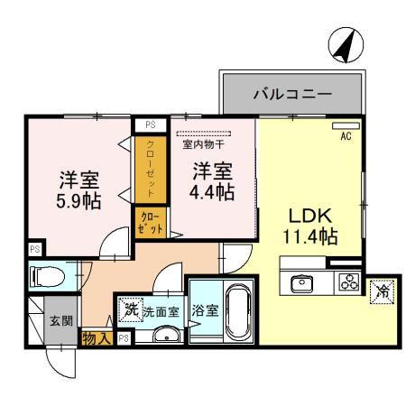 高倉山フラッツ(2LDK/3階)の間取り写真
