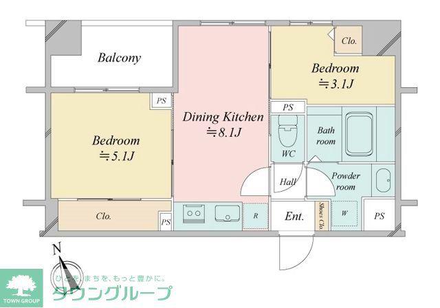 ドゥーエ銀座イーストI・II(2DK/9階)の間取り写真