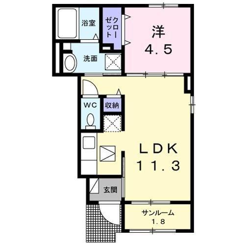 コリウスB(1LDK/1階)の間取り写真