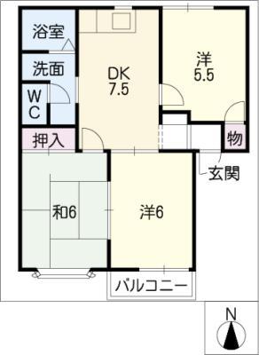 山の手ハウス(3DK/2階)の間取り写真