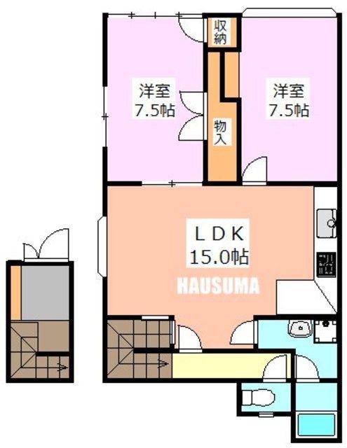 K&Tビル(2LDK/2階)の間取り写真