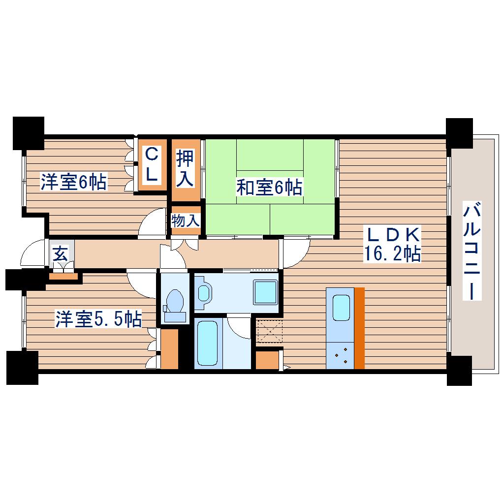サンクレイドル大和町(3LDK/9階)の間取り写真