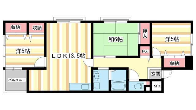 ライフコート萩の台(3LDK/3階)の間取り写真