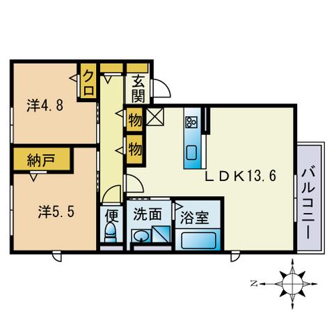 黒門レジデンス(2LDK/2階)の間取り写真