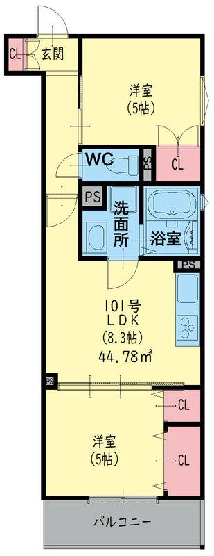 クリエオーレ東石切町(2LDK/2階)の間取り写真