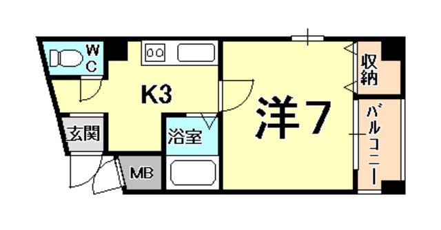 タートルビルII(1K/4階)の間取り写真