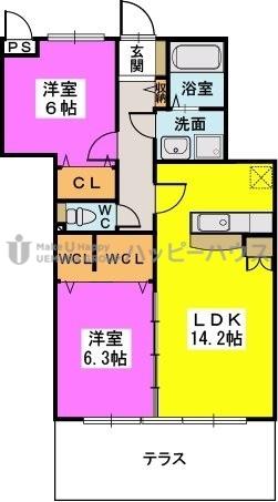 プレアパーク井上(2LDK/1階)の間取り写真