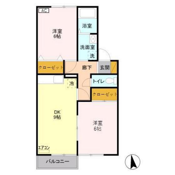 セジュール上冨居(2DK/2階)の間取り写真