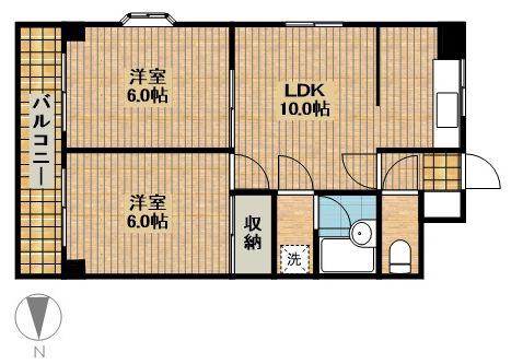コーポあさま(2LDK/3階)の間取り写真