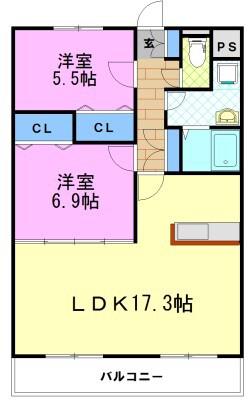 クレアシオン(2LDK/1階)の間取り写真