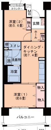 フレール六甲桜ヶ丘(2DK/6階)の間取り写真