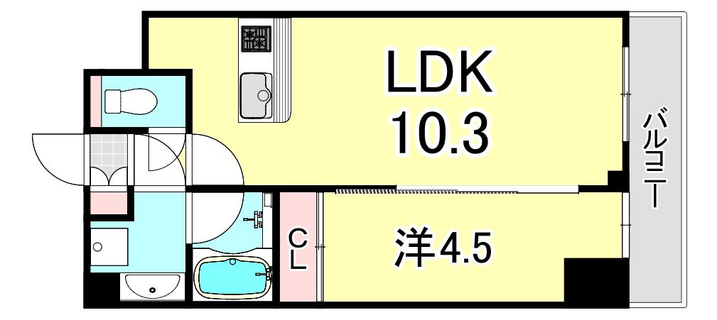 プレジオ武庫川ASIAN(1LDK/3階)の間取り写真
