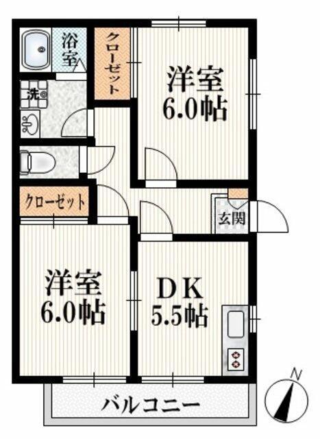 貸マンション 新宿区北町7丁目(2DK/2階)の間取り写真