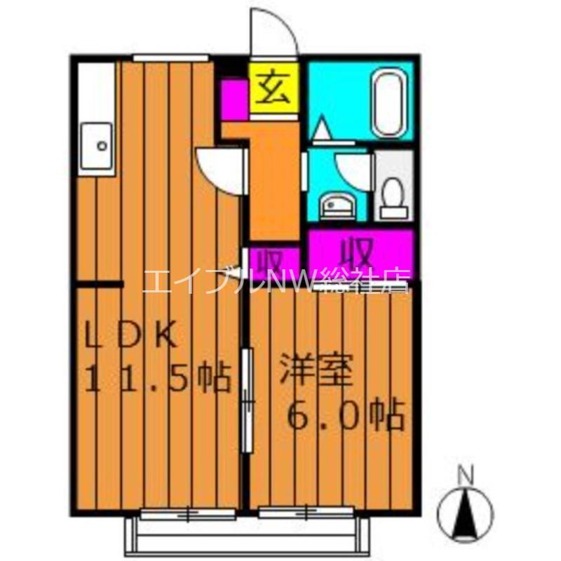 リバーサイド金光A棟(1LDK/2階)の間取り写真