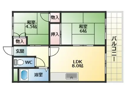 西浦ビューハイツ(2LDK/2階)の間取り写真