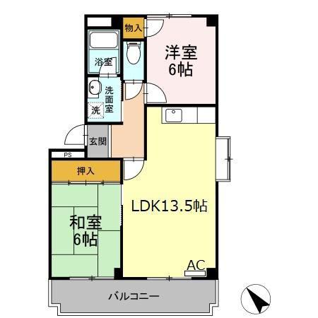 コーポタウン宮ノ北(2LDK/1階)の間取り写真