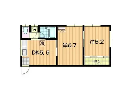 おおうちハイツ(2DK/1階)の間取り写真