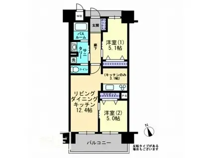 アルファライフ岡大医学部前(2LDK/3階)の間取り写真