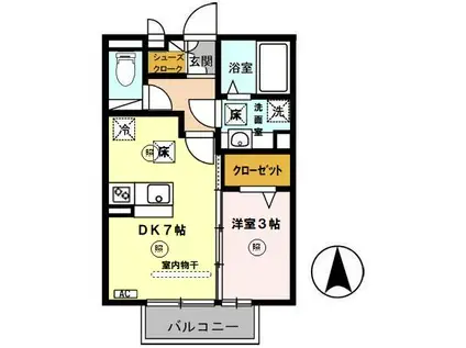 ラ・フルール西高松(1DK/1階)の間取り写真