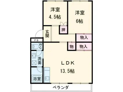 神谷コーポ(2LDK/2階)の間取り写真