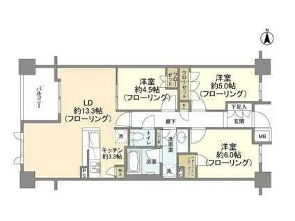 ザ・パークハウス市谷加賀町レジデンス(3LDK/6階)の間取り写真