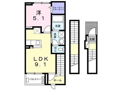 ネオ・ブライト那珂III(1LDK/3階)の間取り写真