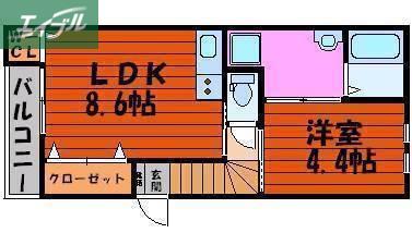 アムール雅(1LDK/2階)の間取り写真