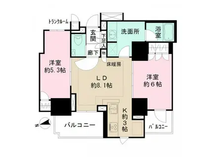 ザ・パークハウス上野レジデンス(2LDK/4階)の間取り写真