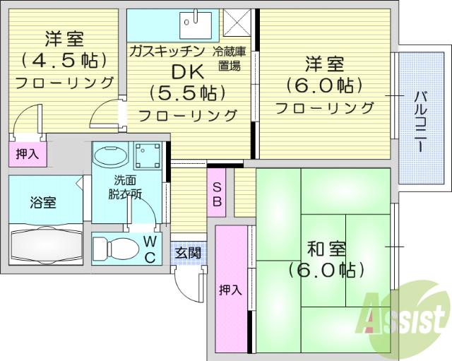 ラルジュ・フォーレB(3DK/2階)の間取り写真