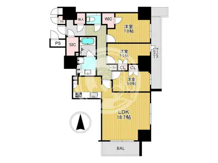 ジオタワー新町(3LDK/15階)の間取り写真