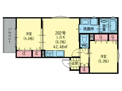 ピレーネ萱島東(2LDK/1階)の間取り写真