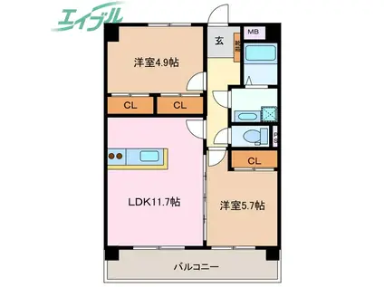 プリリアンスTAKEKOSHI A(2LDK/4階)の間取り写真