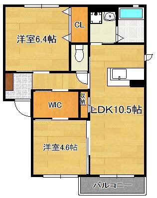シャーメゾン茶屋の原I  A棟(2LDK/2階)の間取り写真