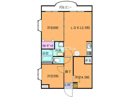 レジダンスボヌール籠原(3LDK/3階)の間取り写真