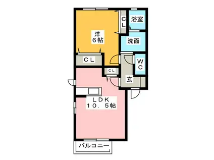 サミット D棟(1LDK/1階)の間取り写真