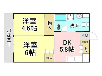 オアーゼ上の原(2DK/7階)の間取り写真