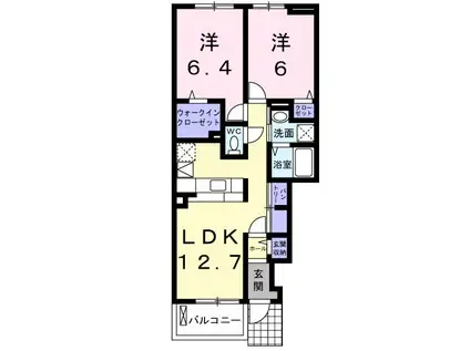 ディアレストC(2LDK/1階)の間取り写真