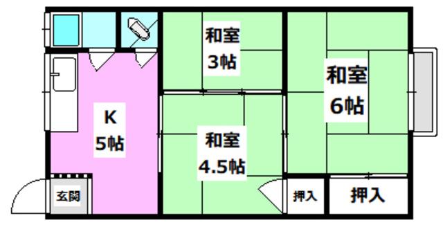 東太田第三文化(3K/2階)の間取り写真