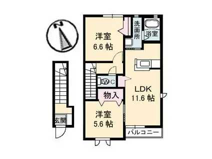シャーメゾン大山B棟(2LDK/2階)の間取り写真