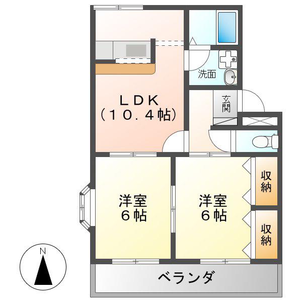 ラバーズハイム弐番館(2LDK/2階)の間取り写真