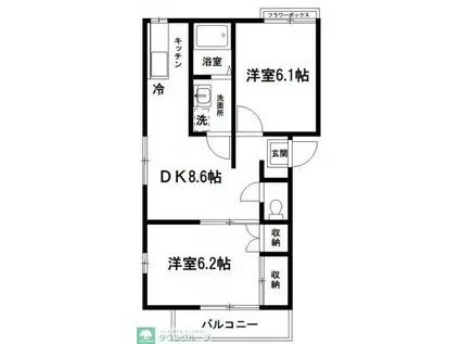 グランハイムたなか(2DK/2階)の間取り写真