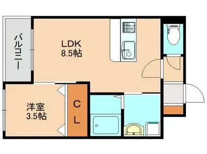 ハーヴェスト東那珂(1LDK/4階)の間取り写真
